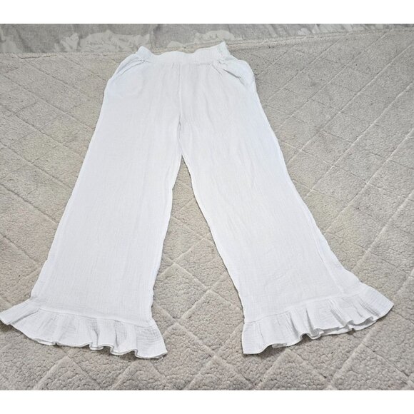 White Ruffle Hem Cotton Pants By Kaktus M Size - Picture 3 of 11
